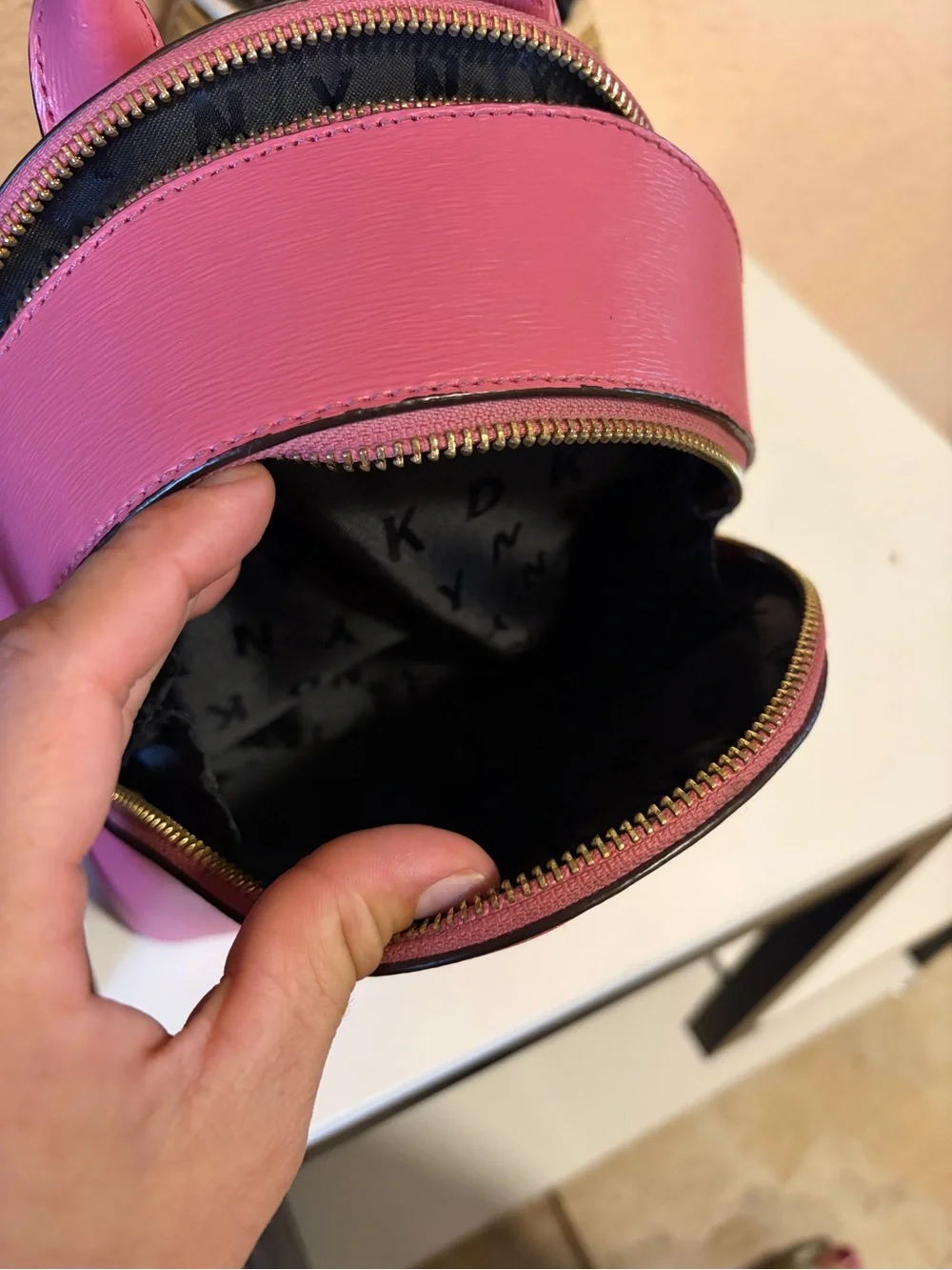 DKNY Hot Pink Mini Leather Backpack with Gold Hardware